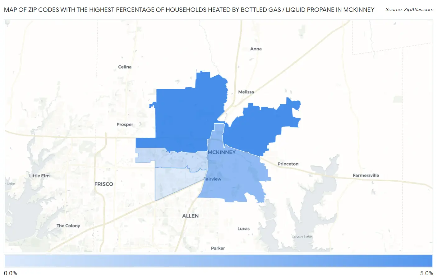 Zip Codes with the Highest Percentage of Households Heated by Bottled Gas / Liquid Propane in Mckinney Map