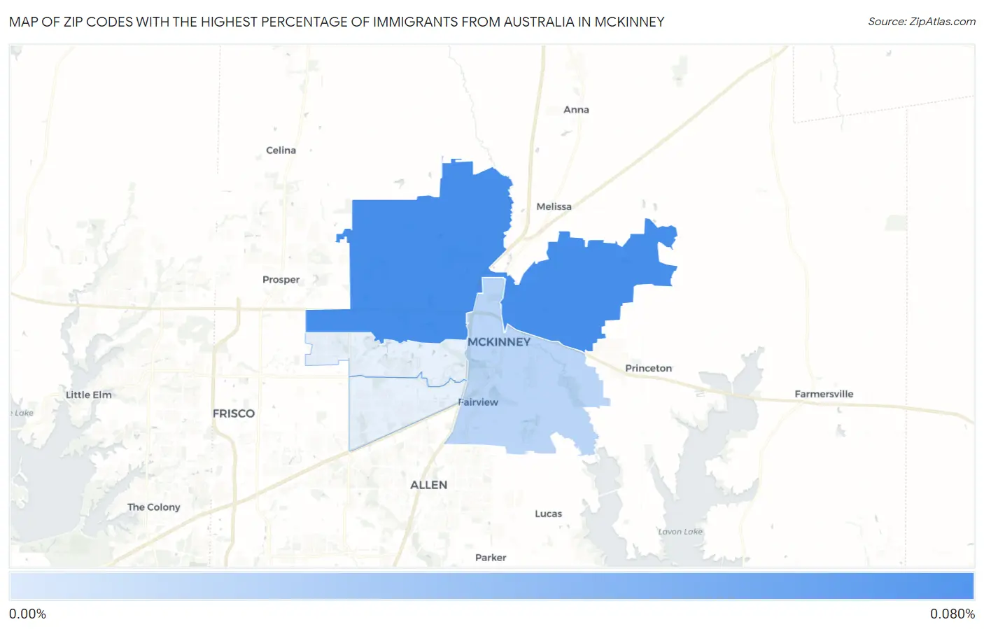 Zip Codes with the Highest Percentage of Immigrants from Australia in Mckinney Map