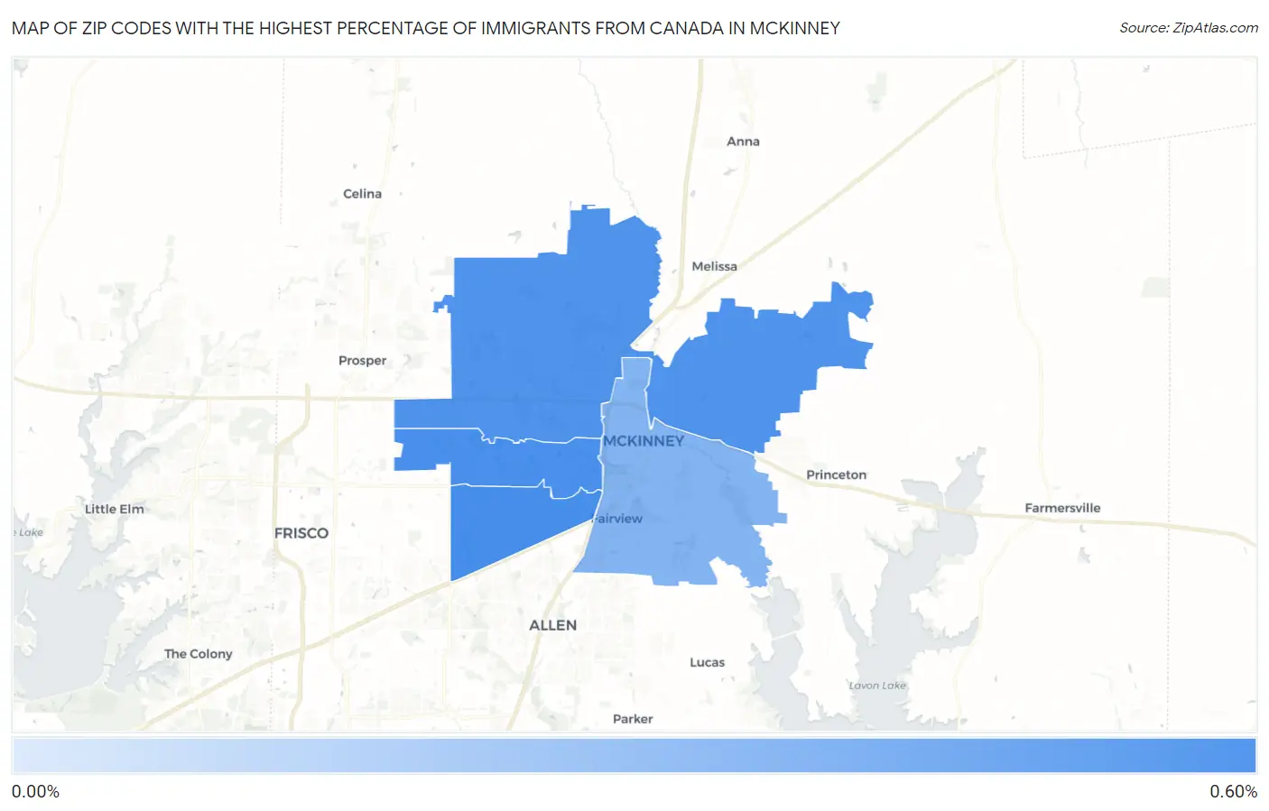 Zip Codes with the Highest Percentage of Immigrants from Canada in Mckinney Map