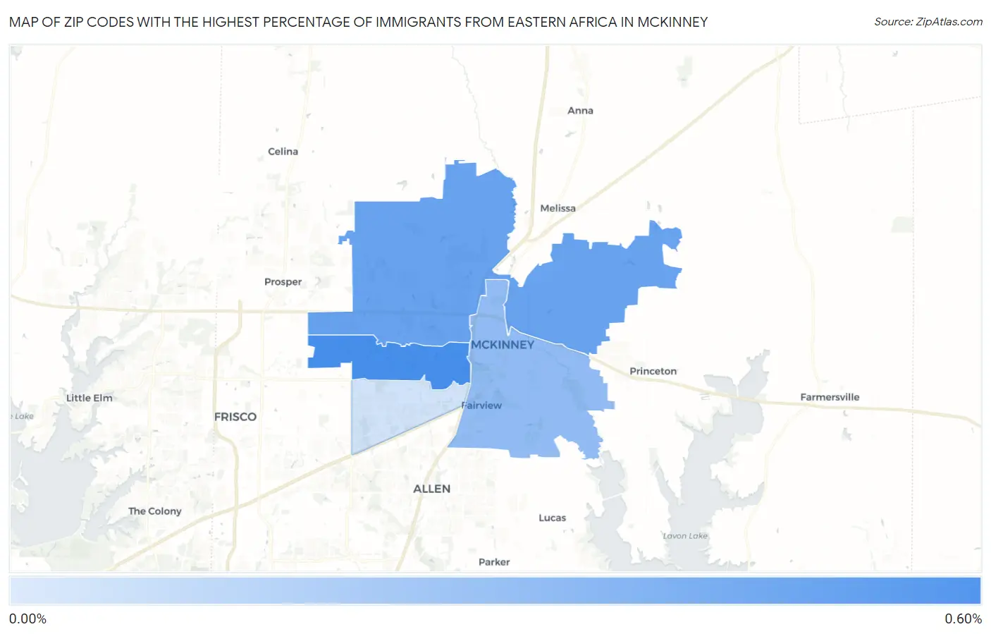 Zip Codes with the Highest Percentage of Immigrants from Eastern Africa in Mckinney Map