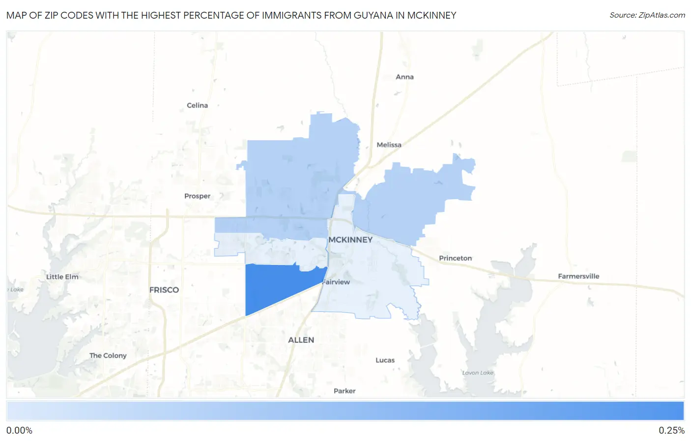 Zip Codes with the Highest Percentage of Immigrants from Guyana in Mckinney Map