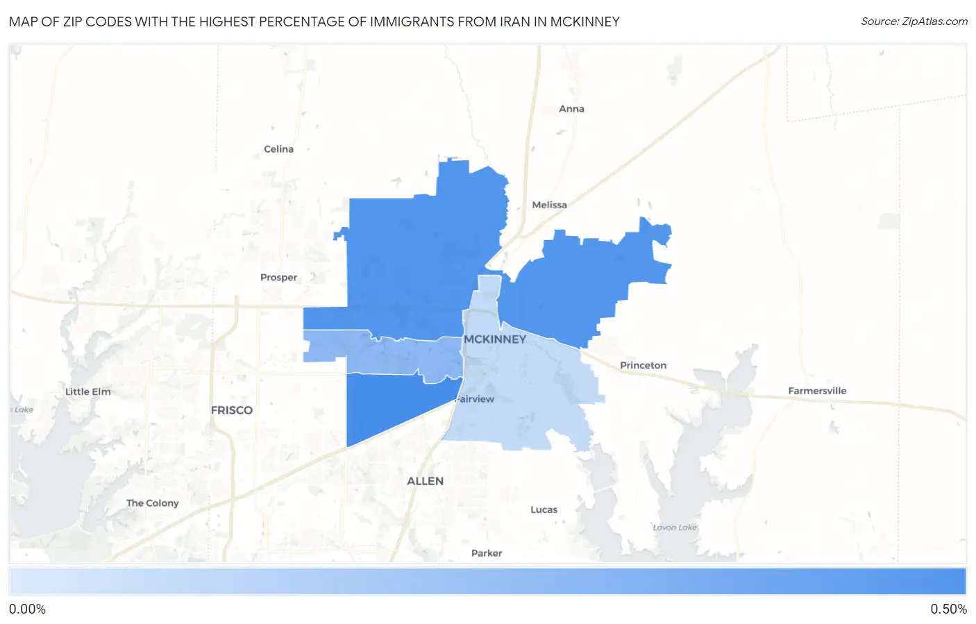 Zip Codes with the Highest Percentage of Immigrants from Iran in Mckinney Map
