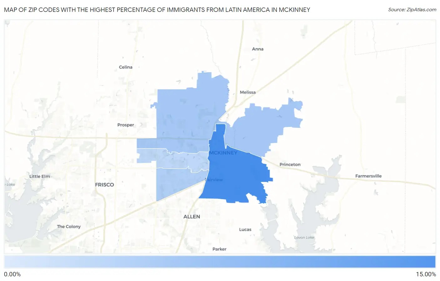 Zip Codes with the Highest Percentage of Immigrants from Latin America in Mckinney Map