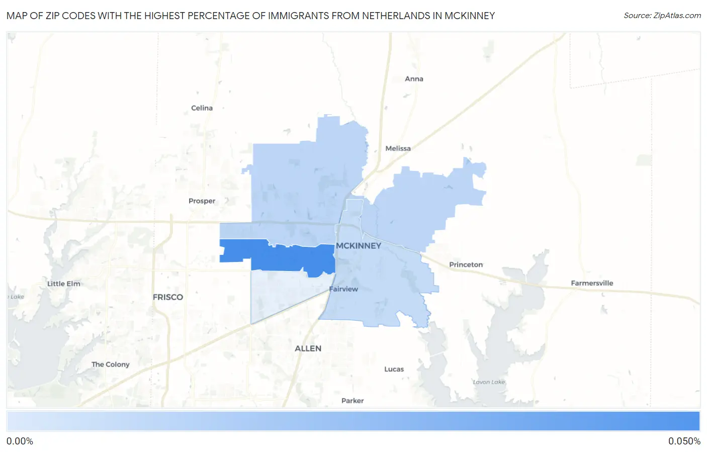 Zip Codes with the Highest Percentage of Immigrants from Netherlands in Mckinney Map