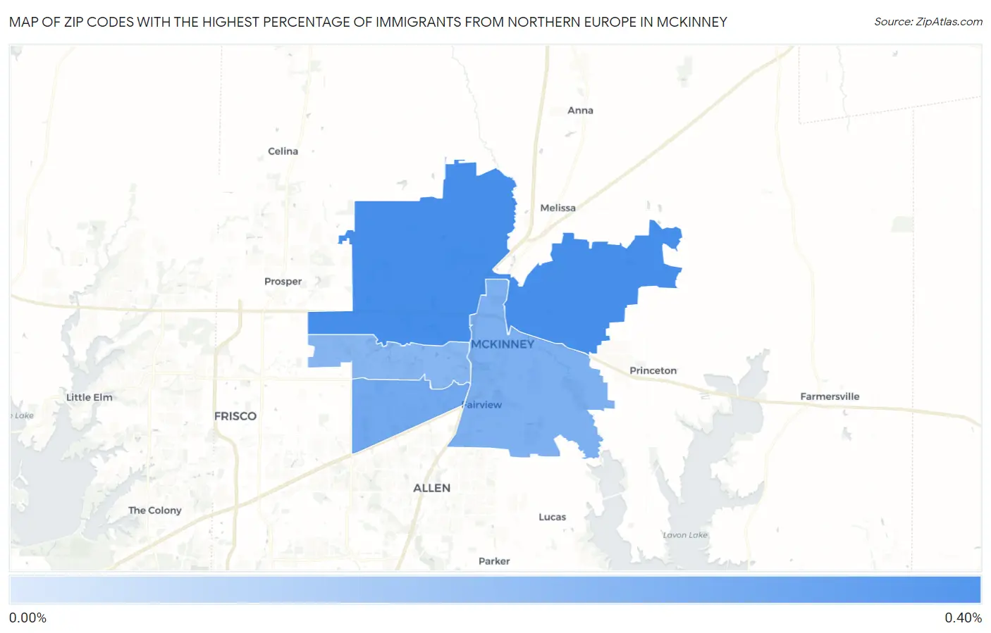 Zip Codes with the Highest Percentage of Immigrants from Northern Europe in Mckinney Map
