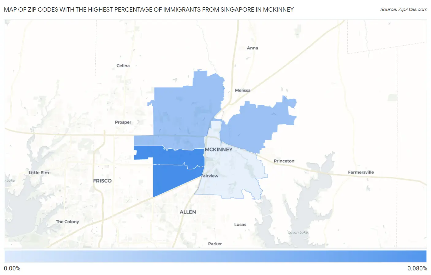 Zip Codes with the Highest Percentage of Immigrants from Singapore in Mckinney Map