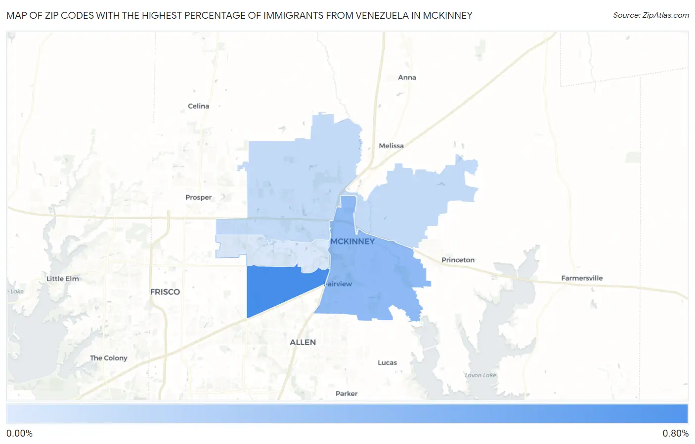 Zip Codes with the Highest Percentage of Immigrants from Venezuela in Mckinney Map