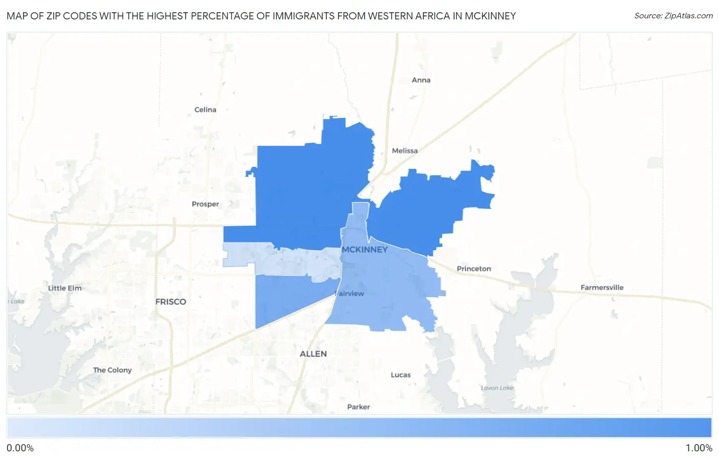 Zip Codes with the Highest Percentage of Immigrants from Western Africa in Mckinney Map