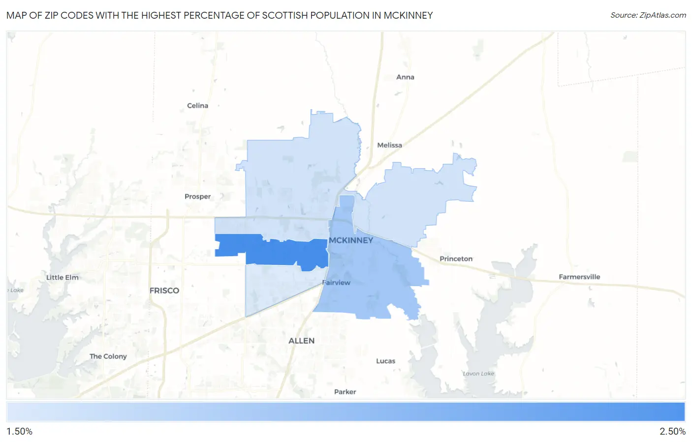 Zip Codes with the Highest Percentage of Scottish Population in Mckinney Map