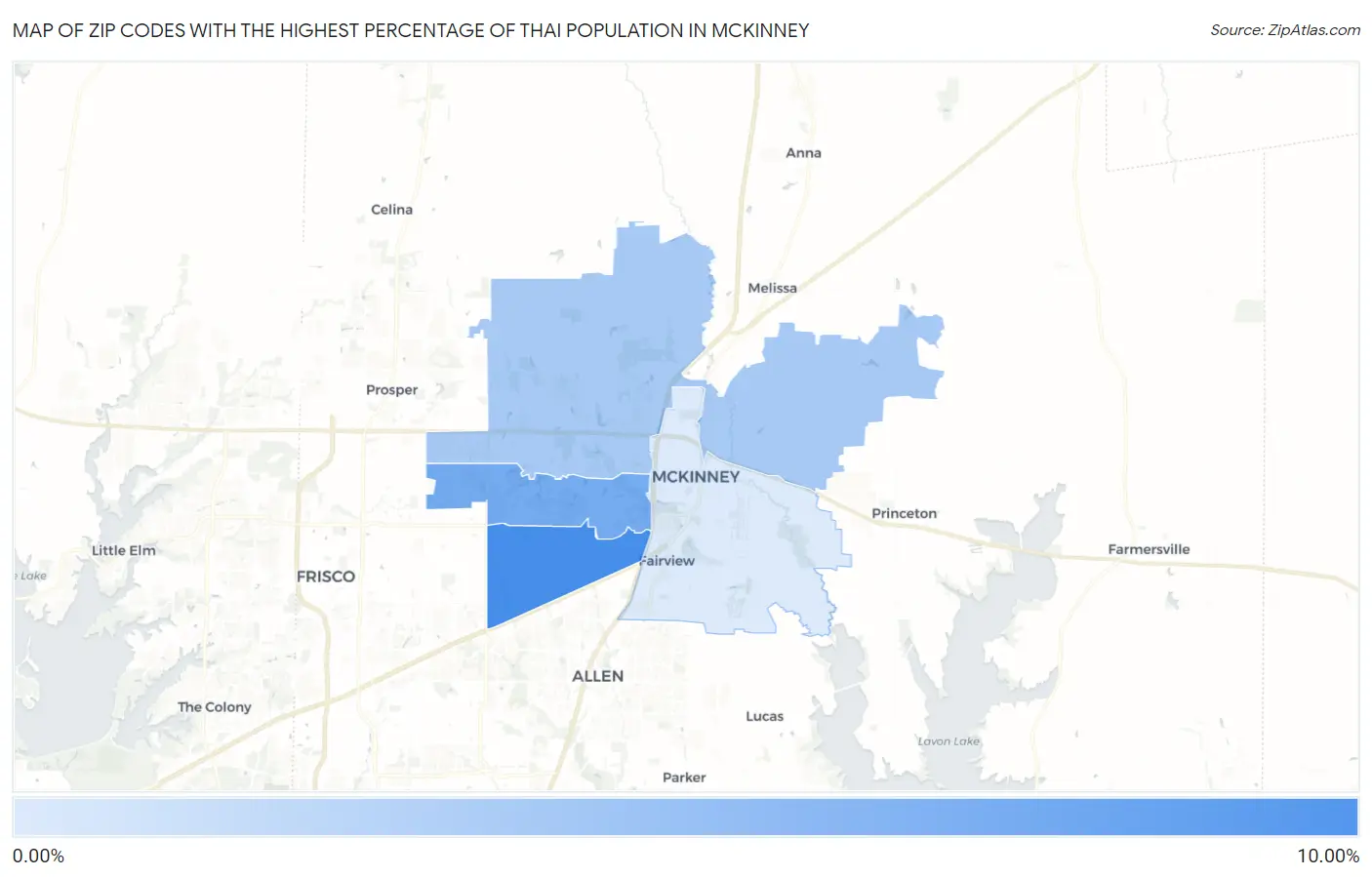 Zip Codes with the Highest Percentage of Thai Population in Mckinney Map