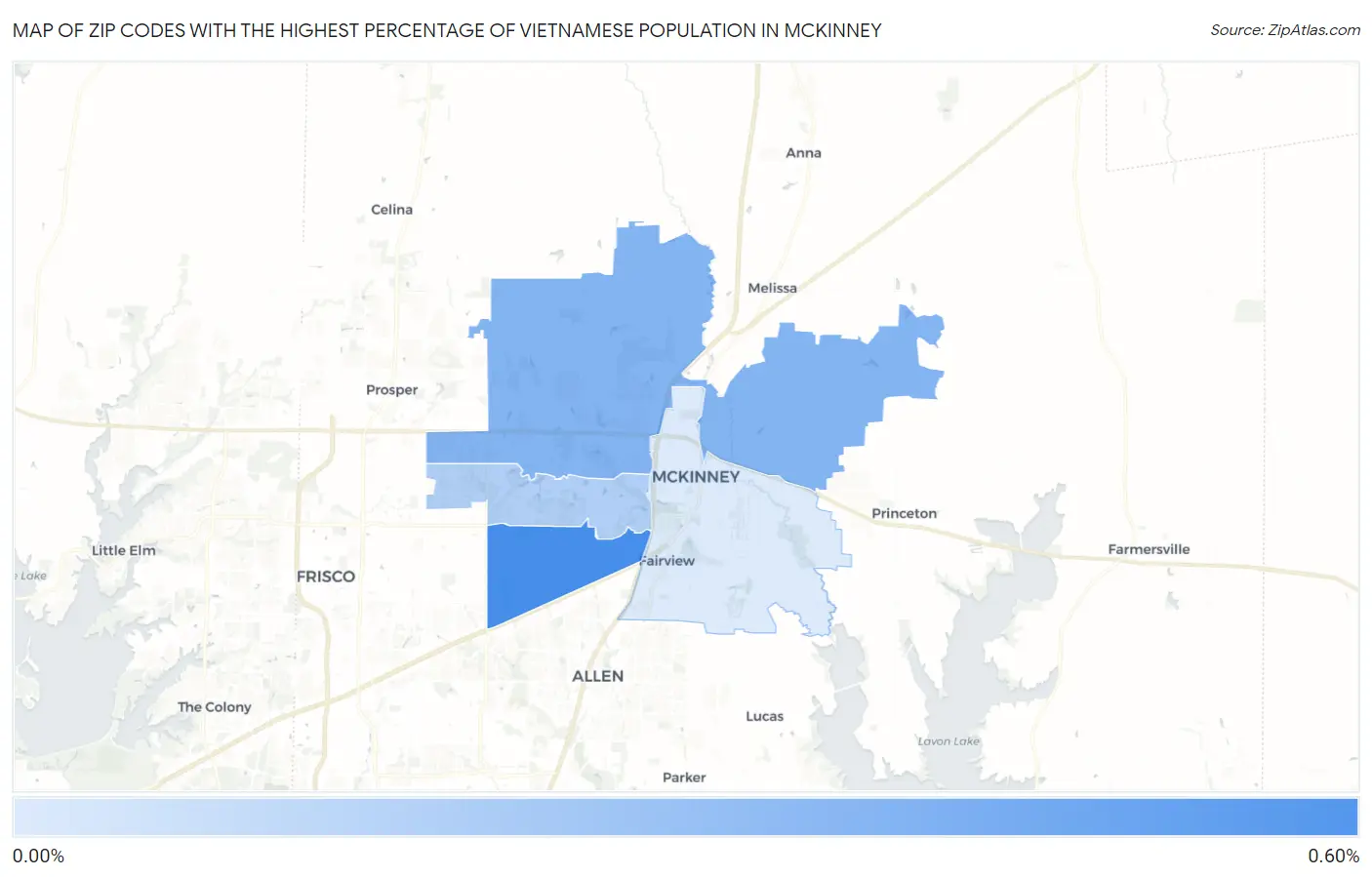 Zip Codes with the Highest Percentage of Vietnamese Population in Mckinney Map