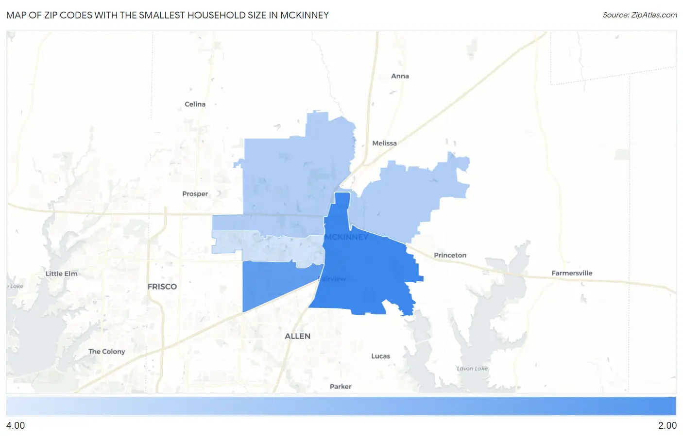 Zip Codes with the Smallest Household Size in Mckinney Map