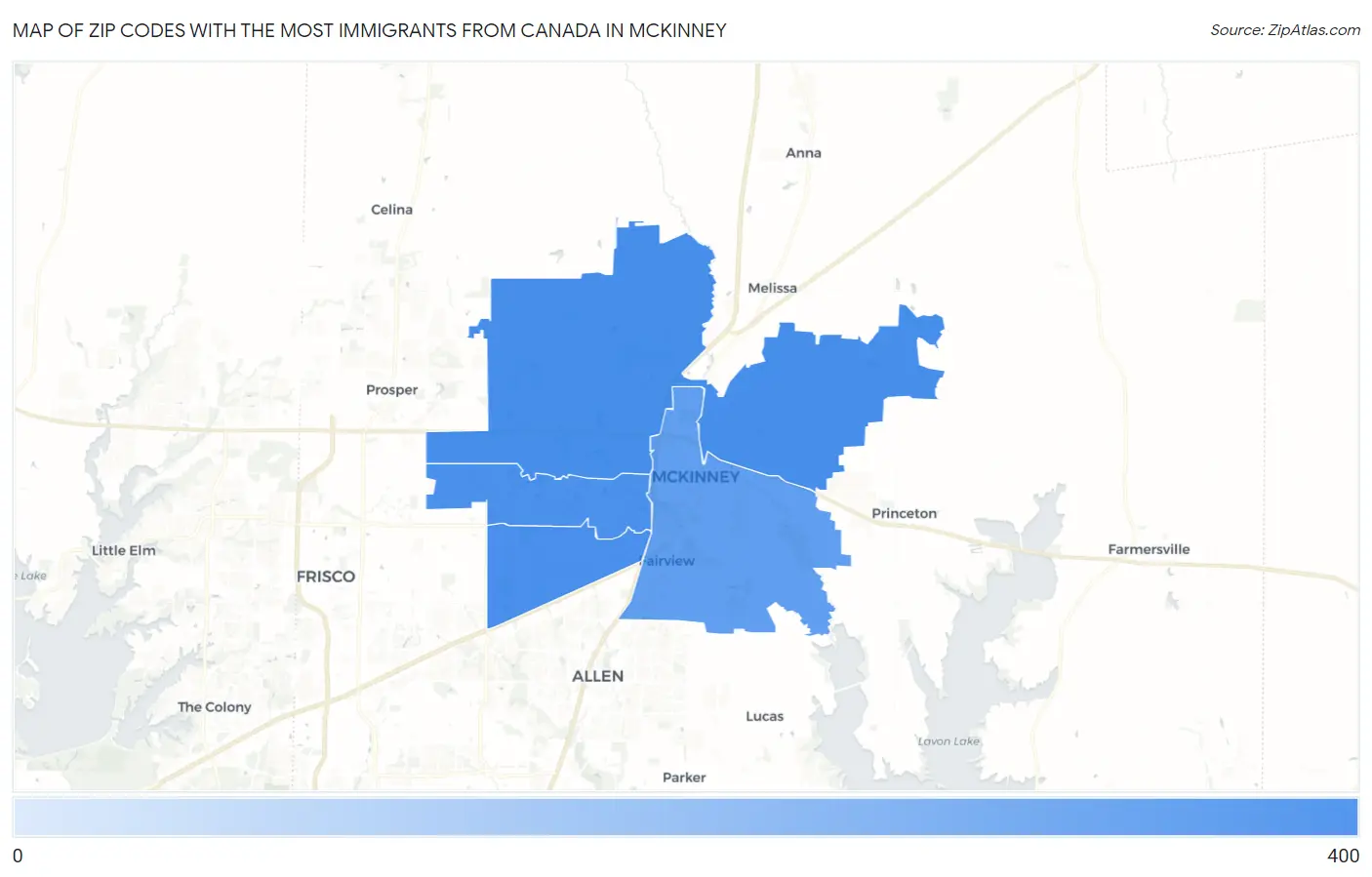 Zip Codes with the Most Immigrants from Canada in Mckinney Map