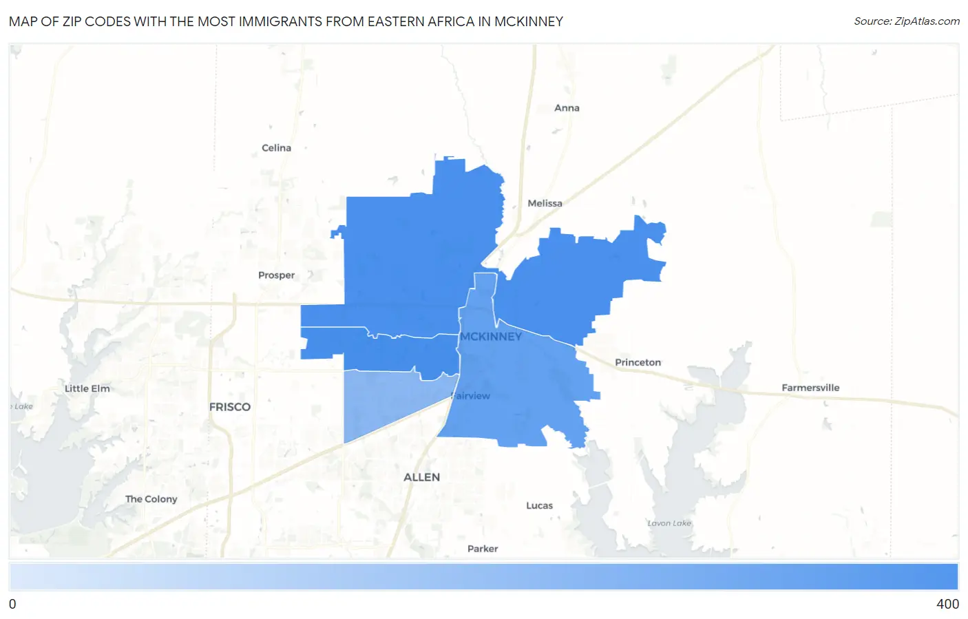 Zip Codes with the Most Immigrants from Eastern Africa in Mckinney Map