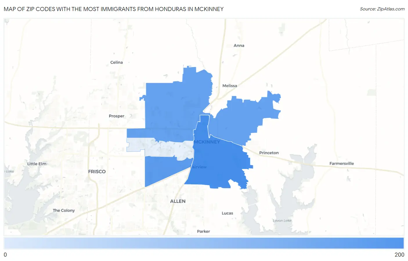 Zip Codes with the Most Immigrants from Honduras in Mckinney Map