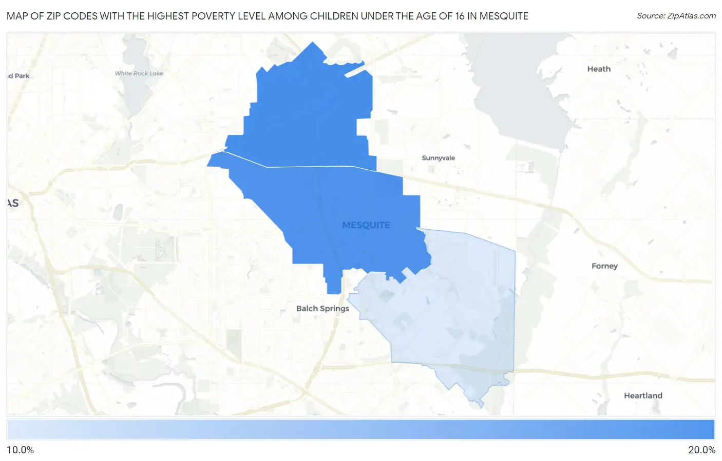 Zip Codes with the Highest Poverty Level Among Children Under the Age of 16 in Mesquite Map
