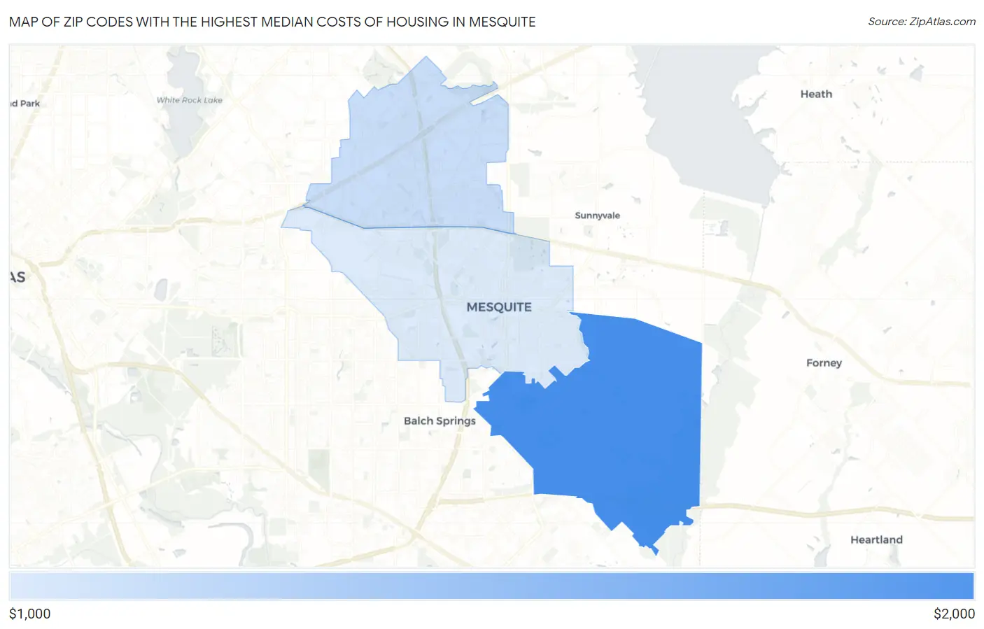 Zip Codes with the Highest Median Costs of Housing in Mesquite Map
