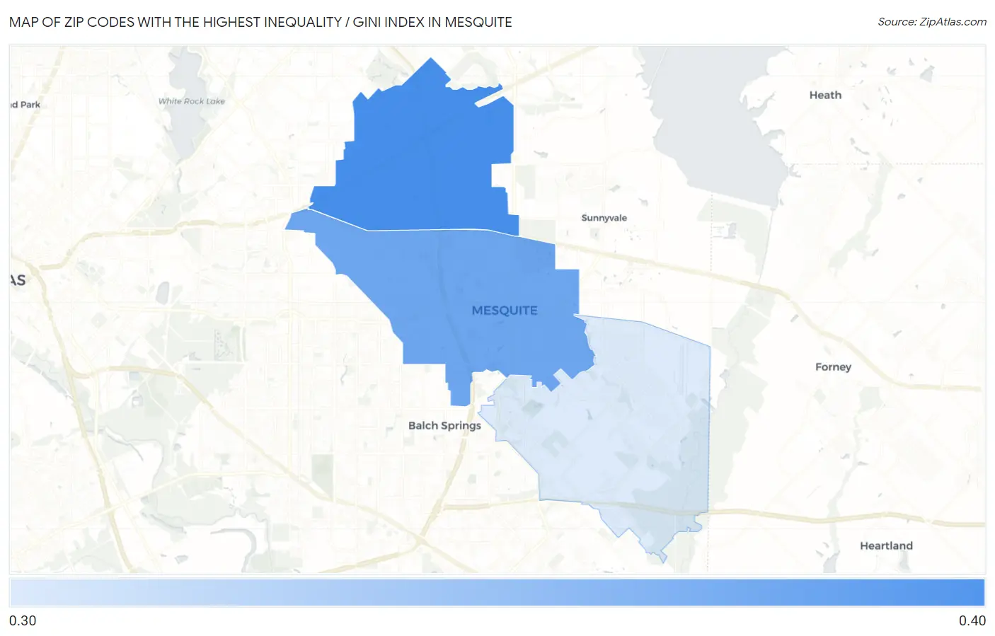 Zip Codes with the Highest Inequality / Gini Index in Mesquite Map