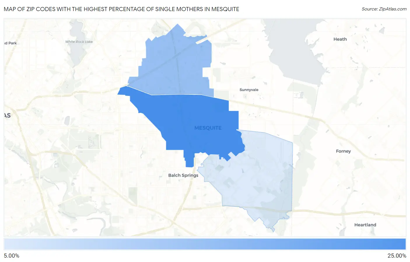 Zip Codes with the Highest Percentage of Single Mothers in Mesquite Map