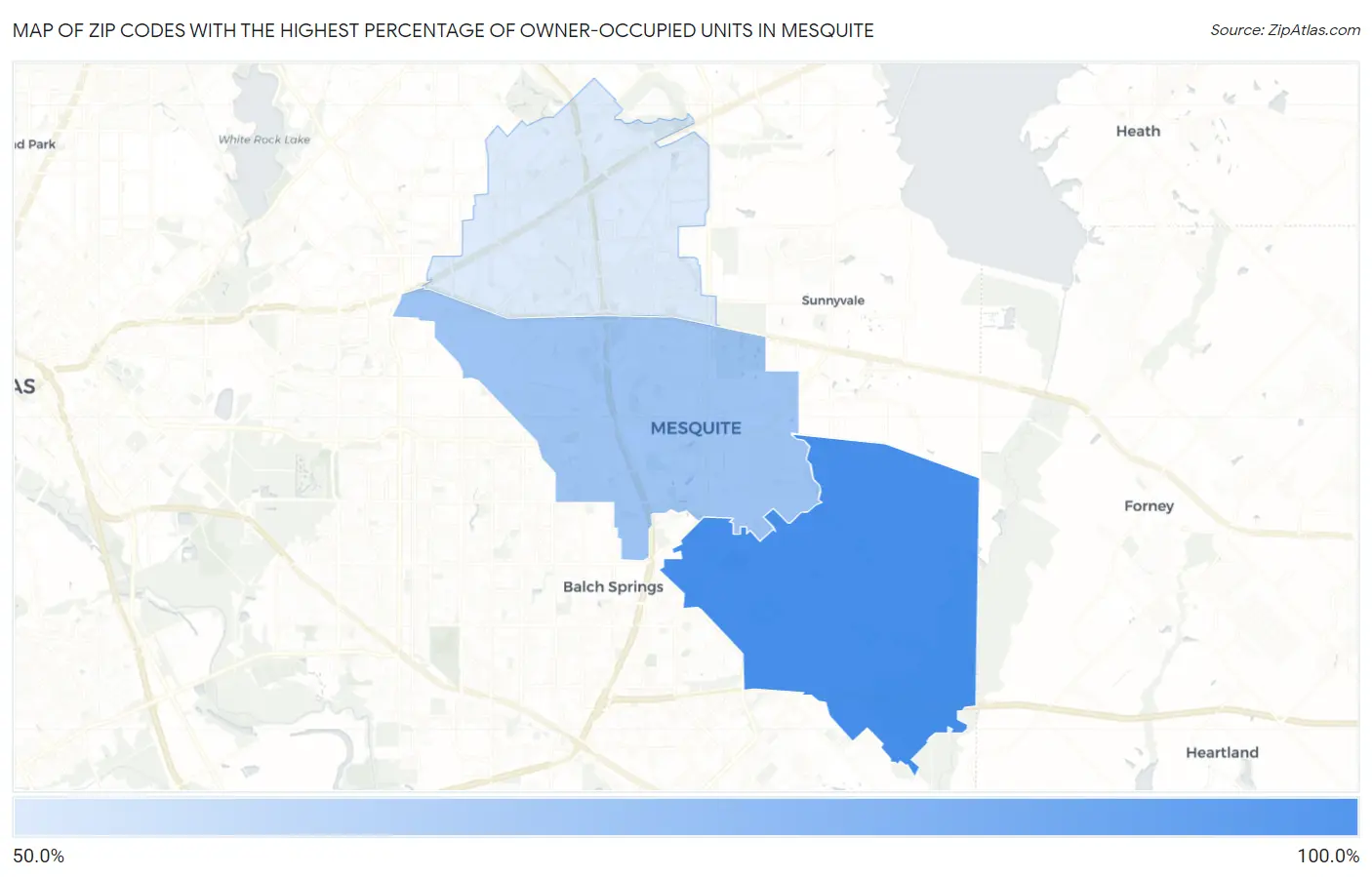 Zip Codes with the Highest Percentage of Owner-Occupied Units in Mesquite Map