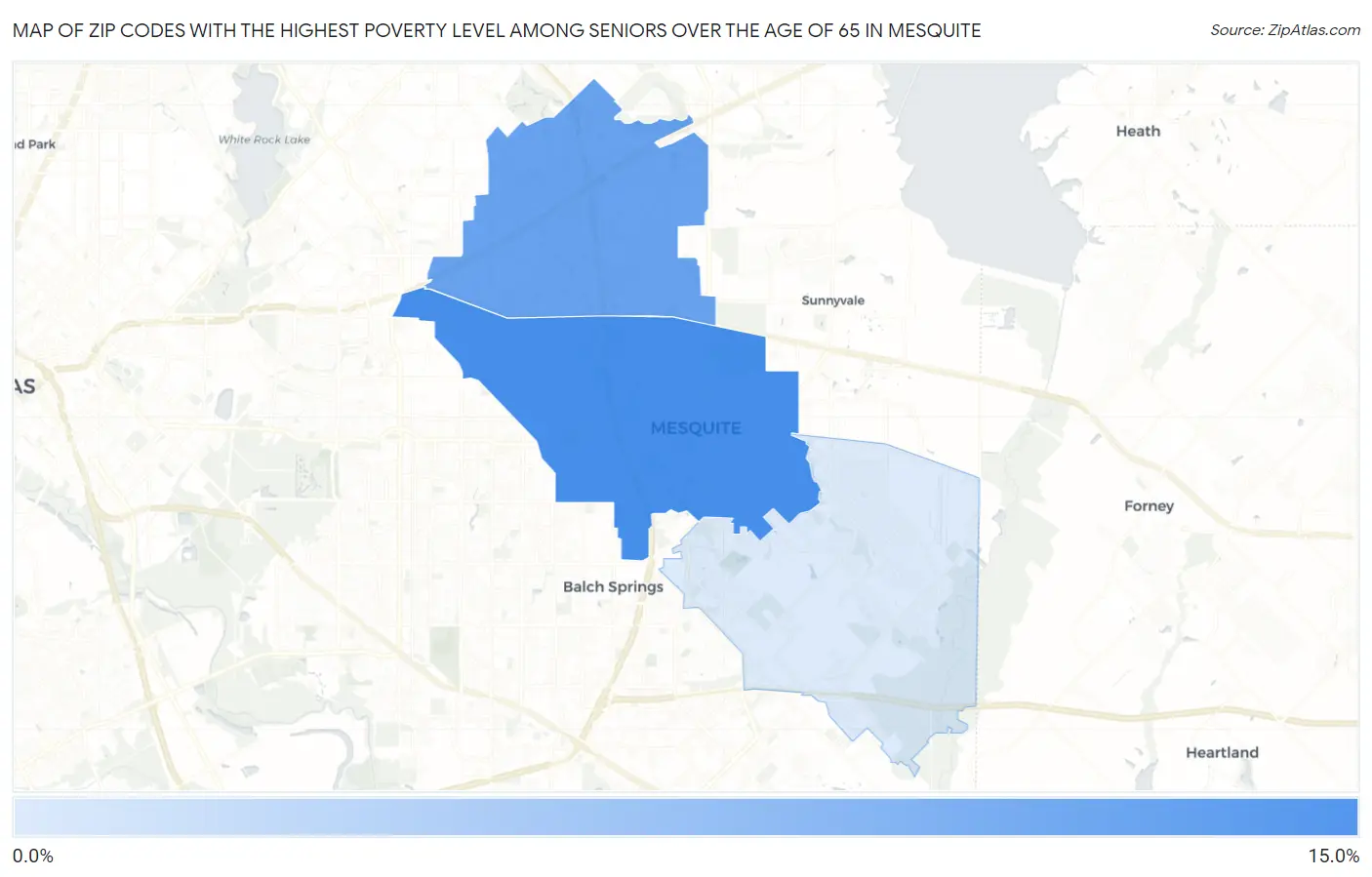 Zip Codes with the Highest Poverty Level Among Seniors Over the Age of 65 in Mesquite Map