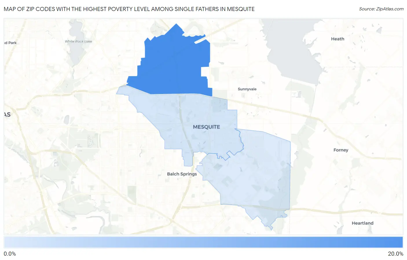 Zip Codes with the Highest Poverty Level Among Single Fathers in Mesquite Map