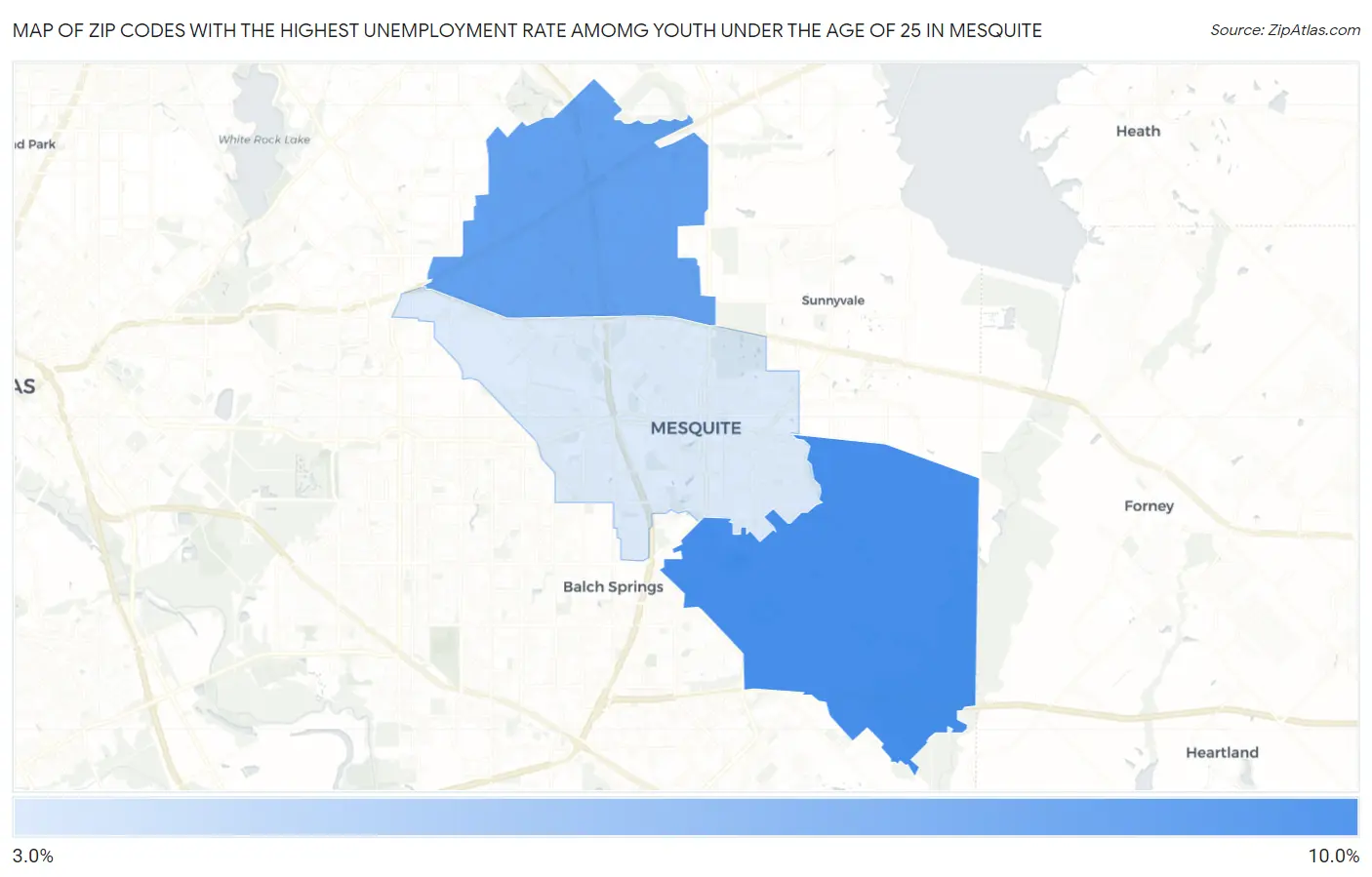 Zip Codes with the Highest Unemployment Rate Amomg Youth Under the Age of 25 in Mesquite Map