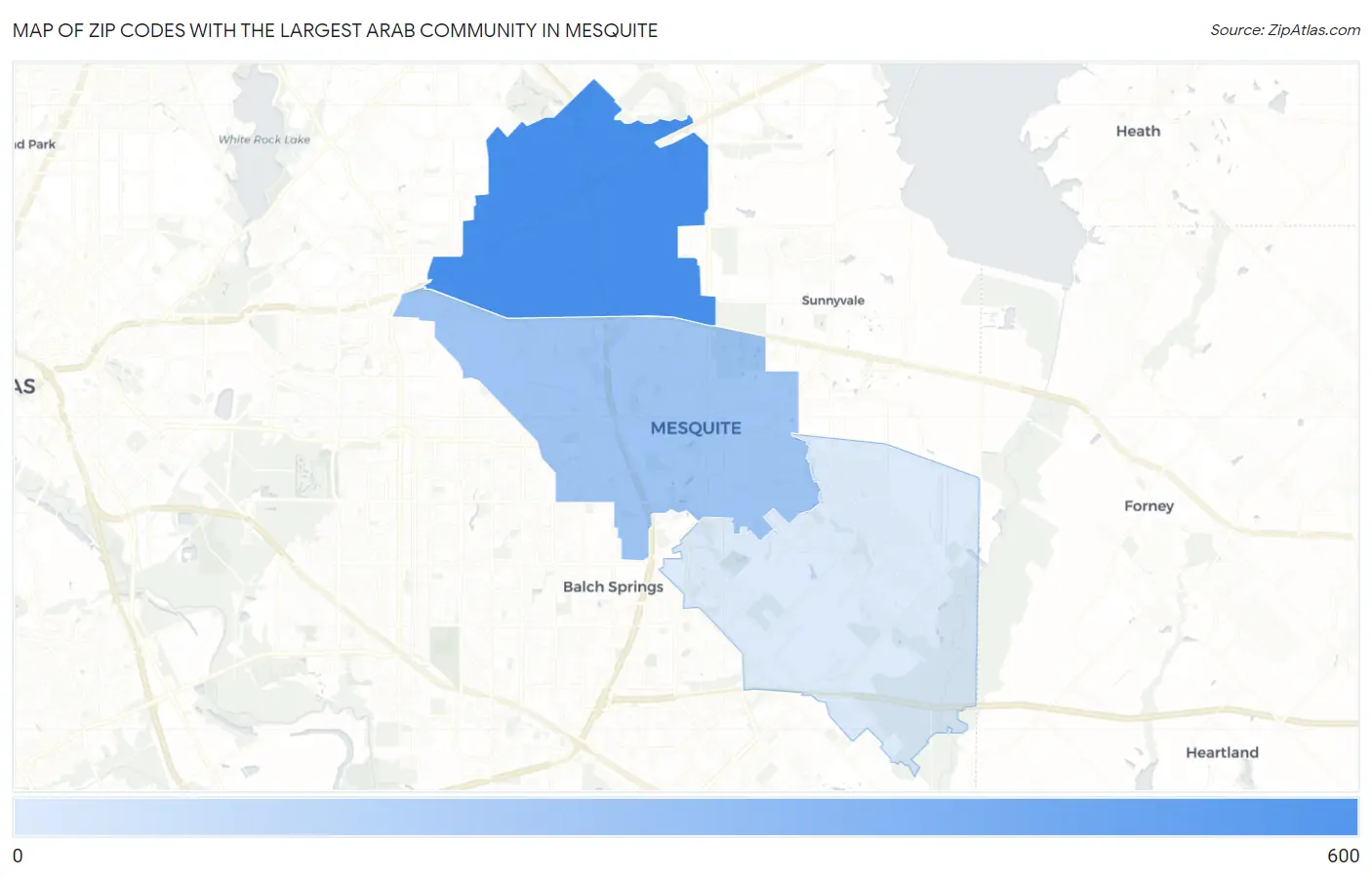 Zip Codes with the Largest Arab Community in Mesquite Map