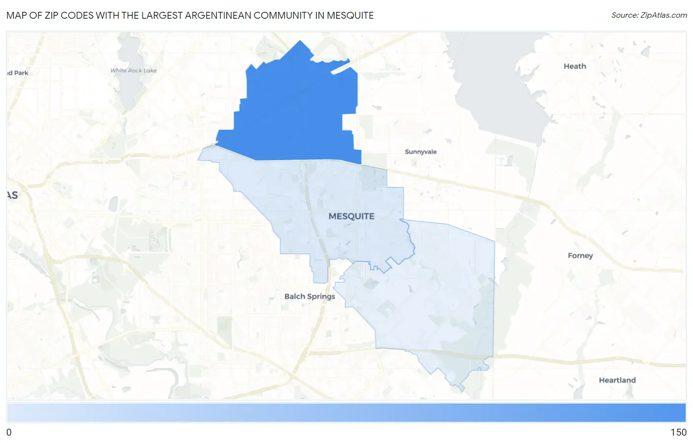Zip Codes with the Largest Argentinean Community in Mesquite Map