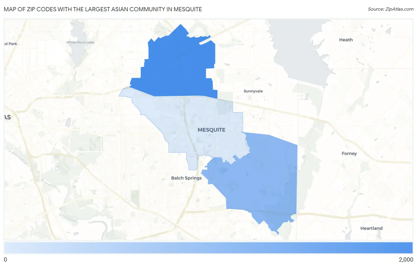 Zip Codes with the Largest Asian Community in Mesquite Map