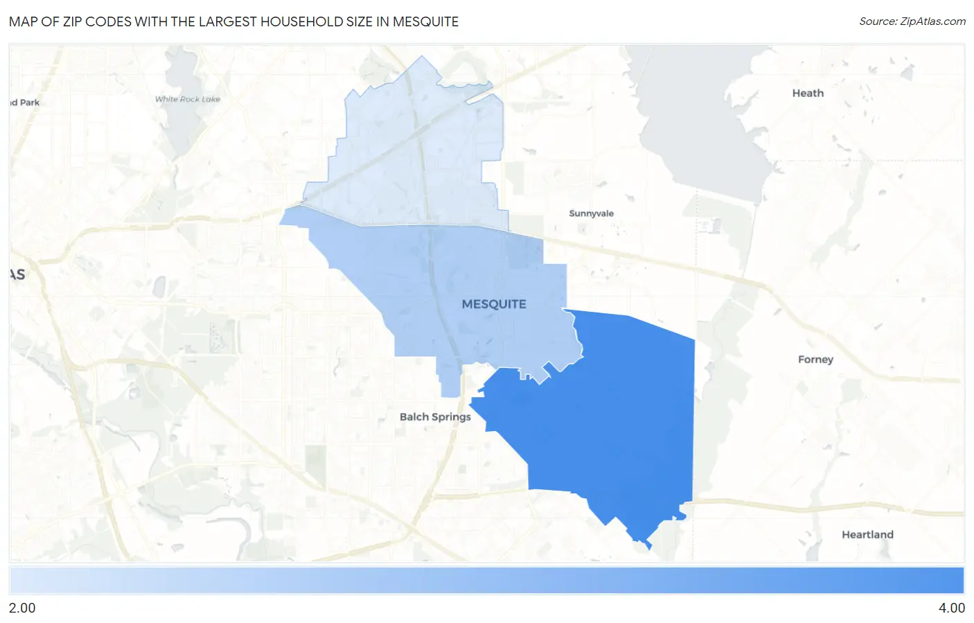 Zip Codes with the Largest Household Size in Mesquite Map