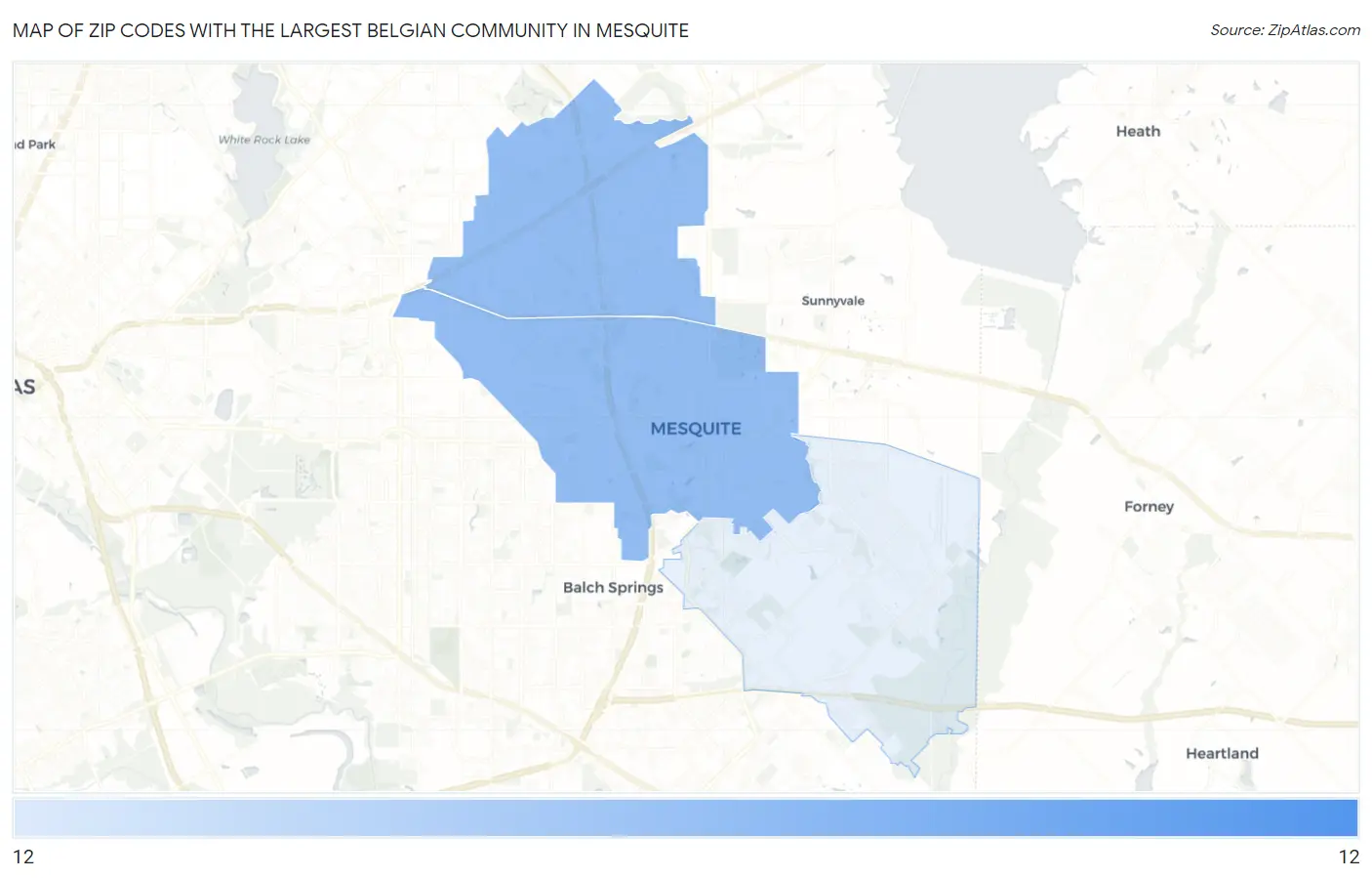 Zip Codes with the Largest Belgian Community in Mesquite Map