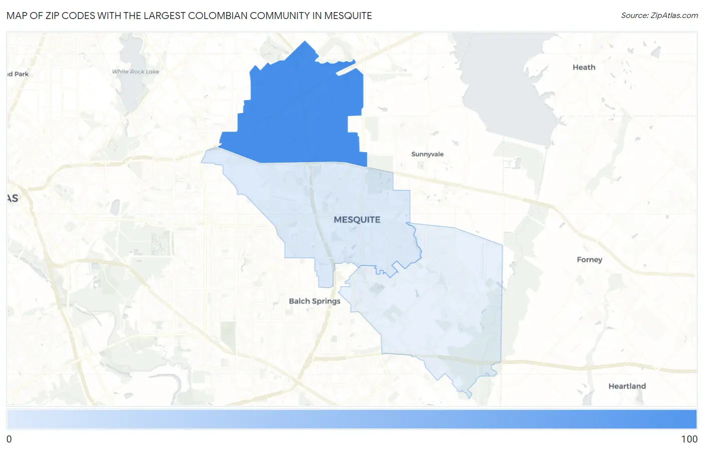 Zip Codes with the Largest Colombian Community in Mesquite Map
