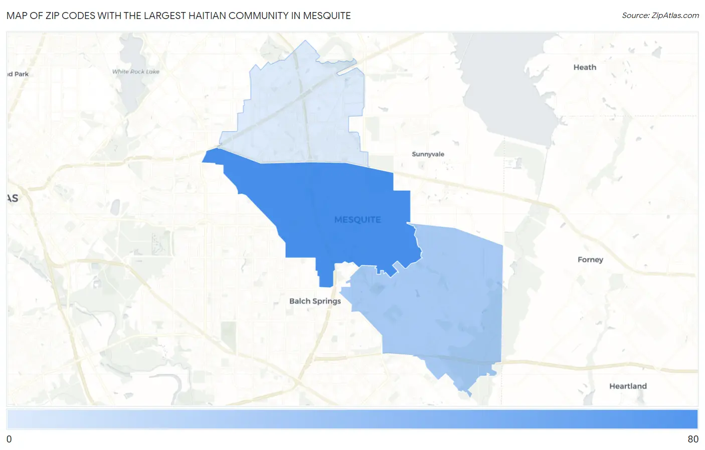 Zip Codes with the Largest Haitian Community in Mesquite Map