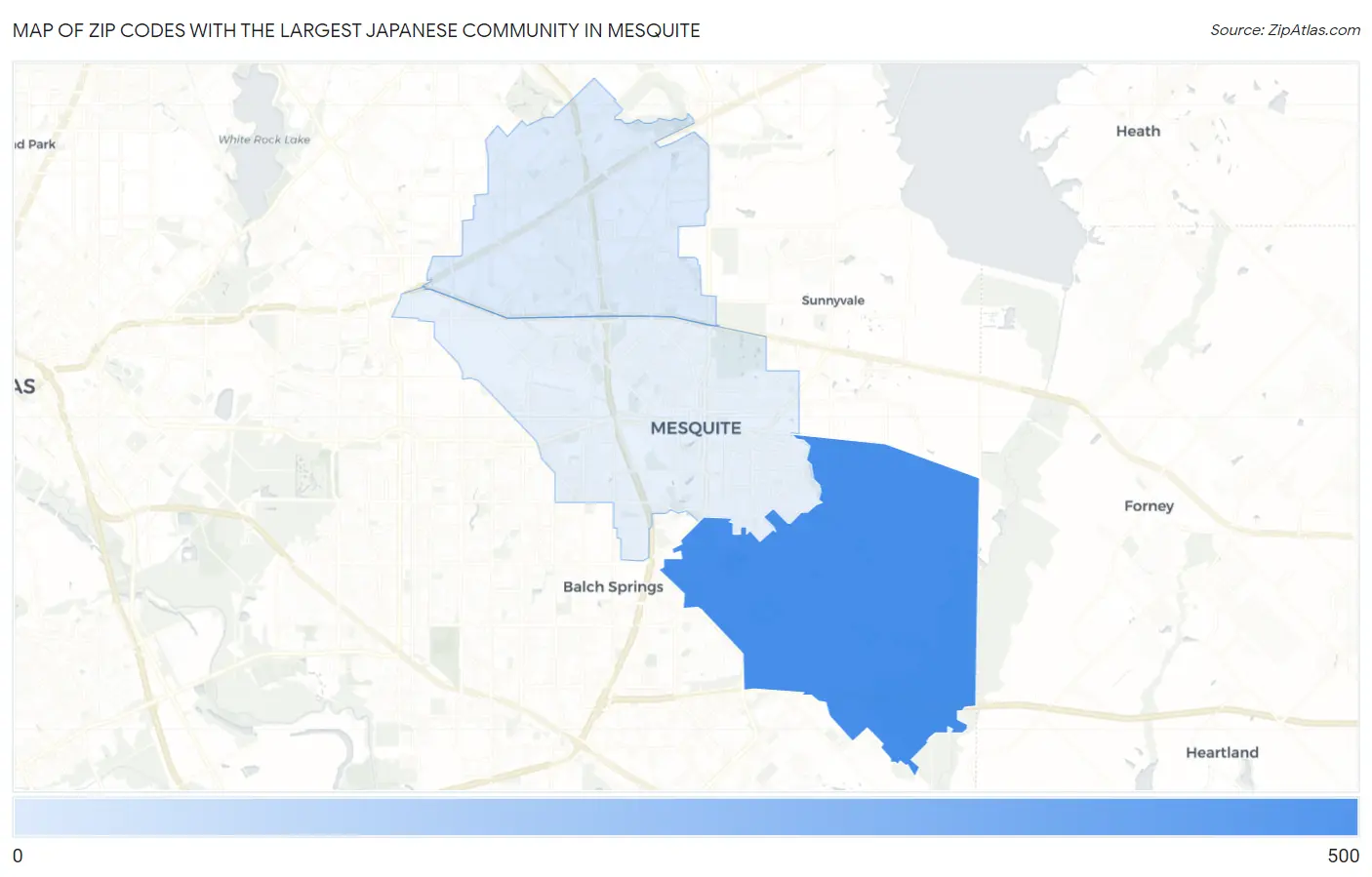 Zip Codes with the Largest Japanese Community in Mesquite Map