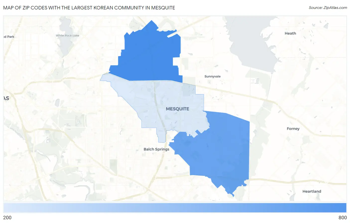 Zip Codes with the Largest Korean Community in Mesquite Map