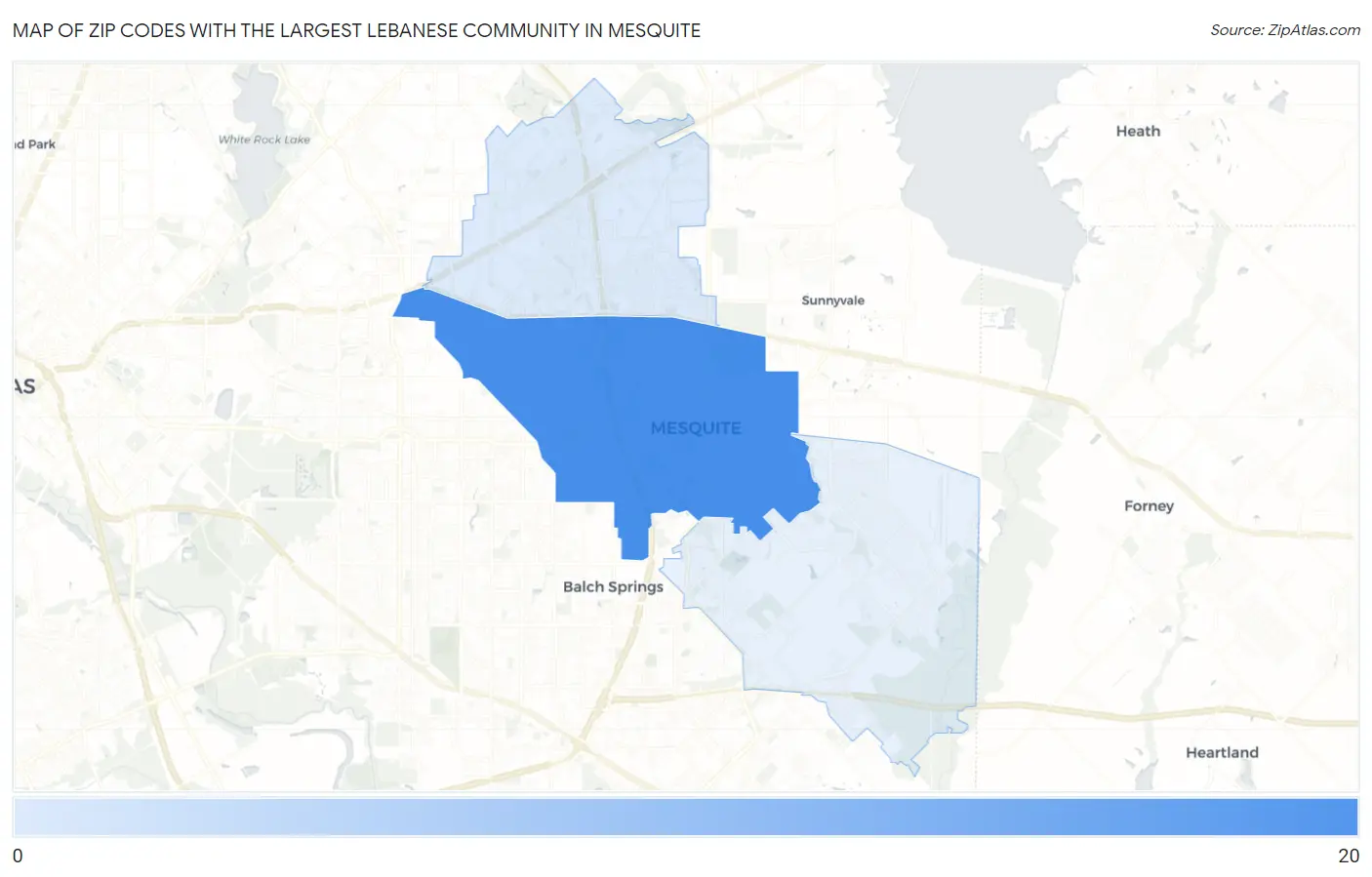 Zip Codes with the Largest Lebanese Community in Mesquite Map