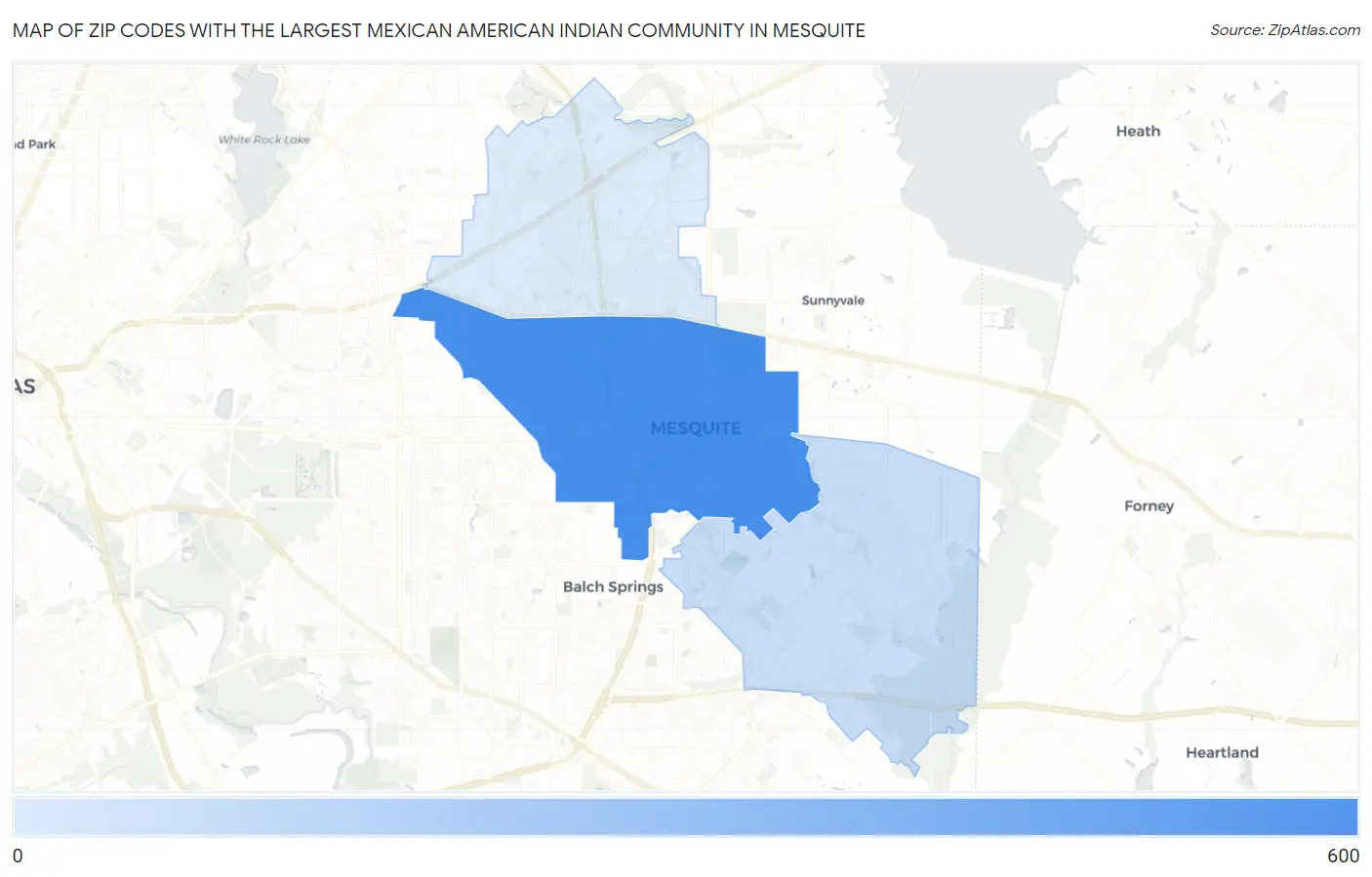 Zip Codes with the Largest Mexican American Indian Community in Mesquite Map
