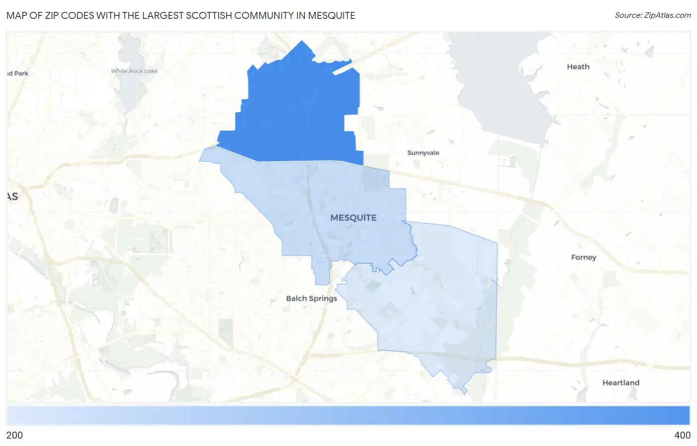 Zip Codes with the Largest Scottish Community in Mesquite Map