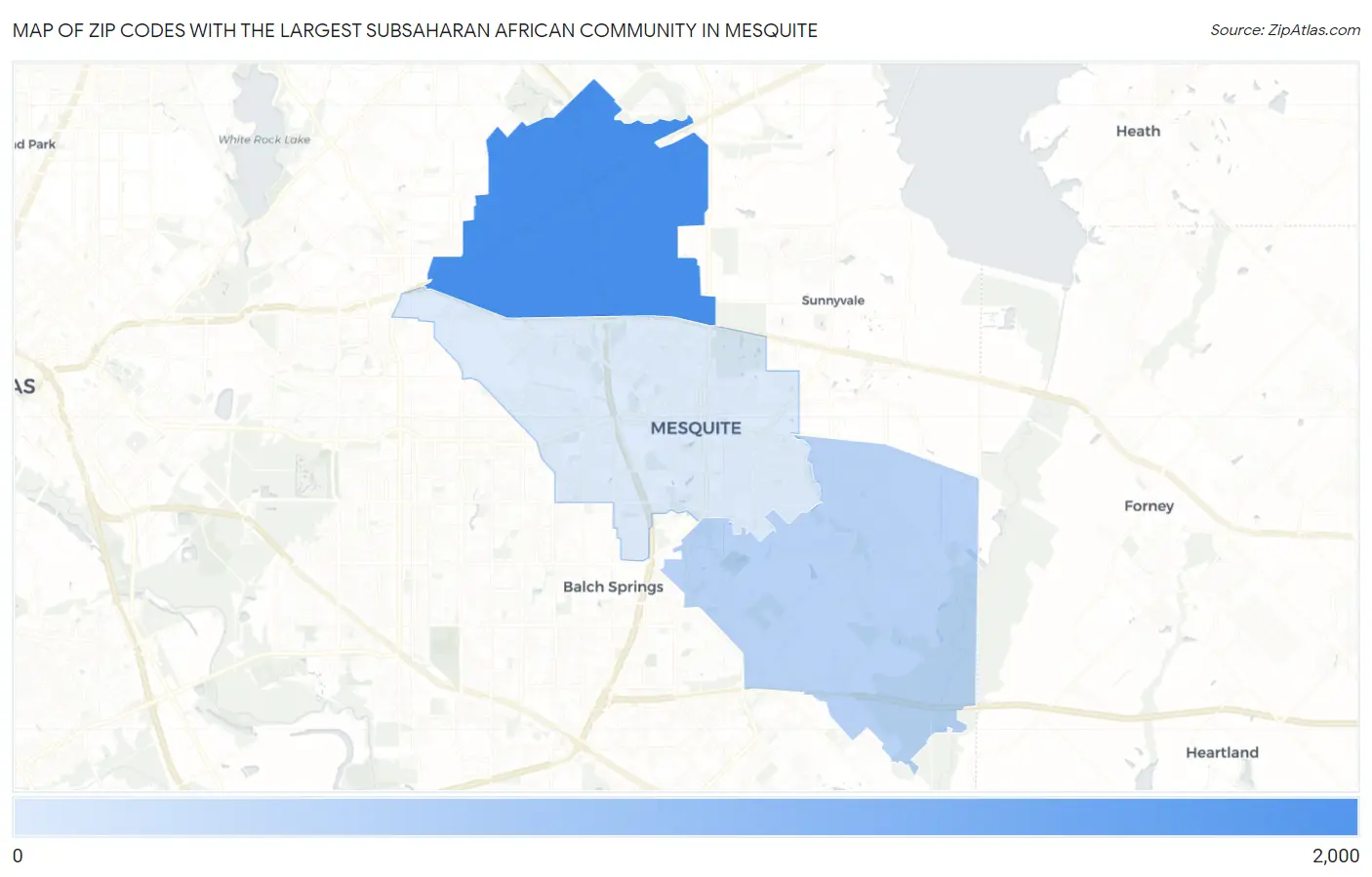 Zip Codes with the Largest Subsaharan African Community in Mesquite Map