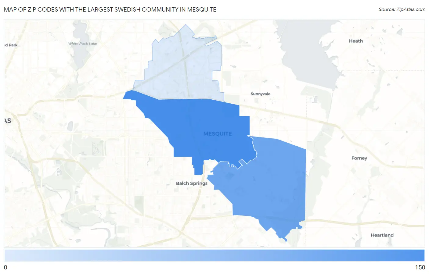 Zip Codes with the Largest Swedish Community in Mesquite Map