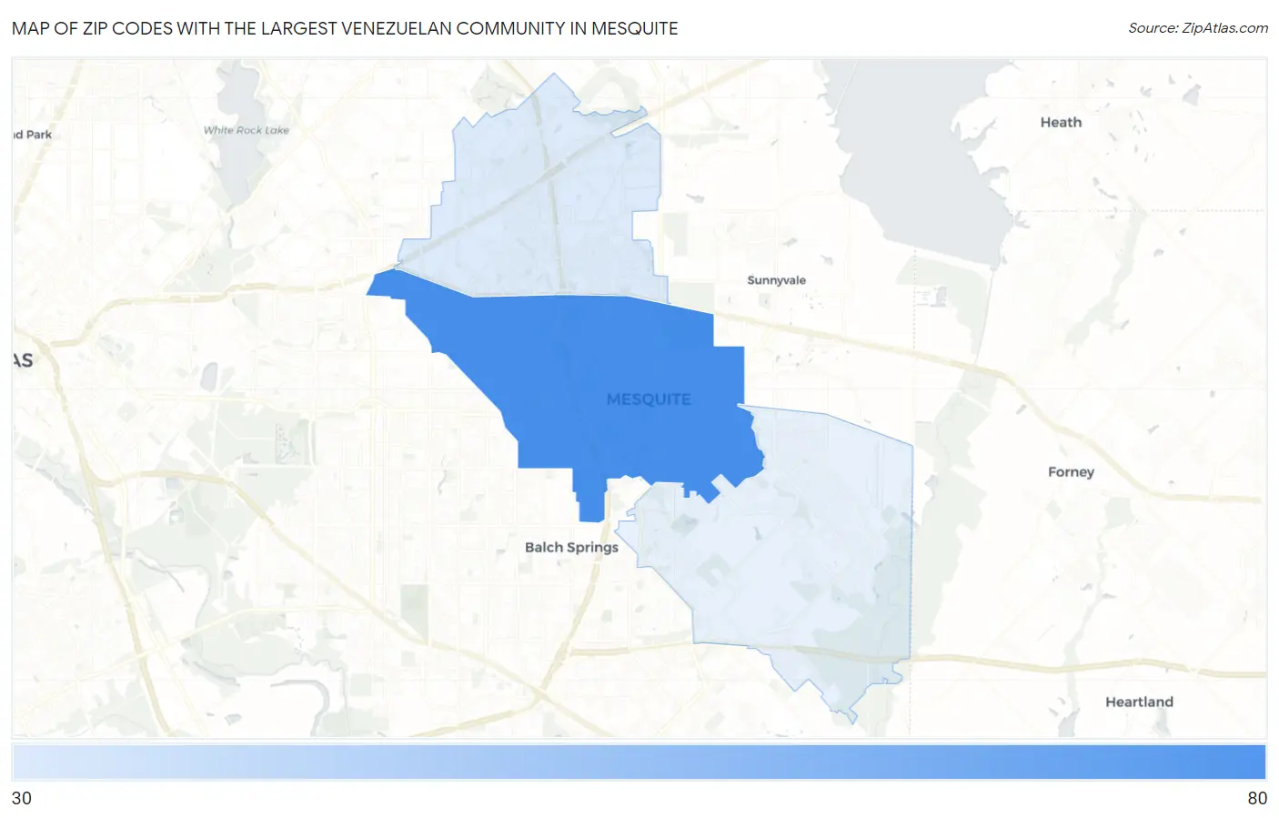 Zip Codes with the Largest Venezuelan Community in Mesquite Map