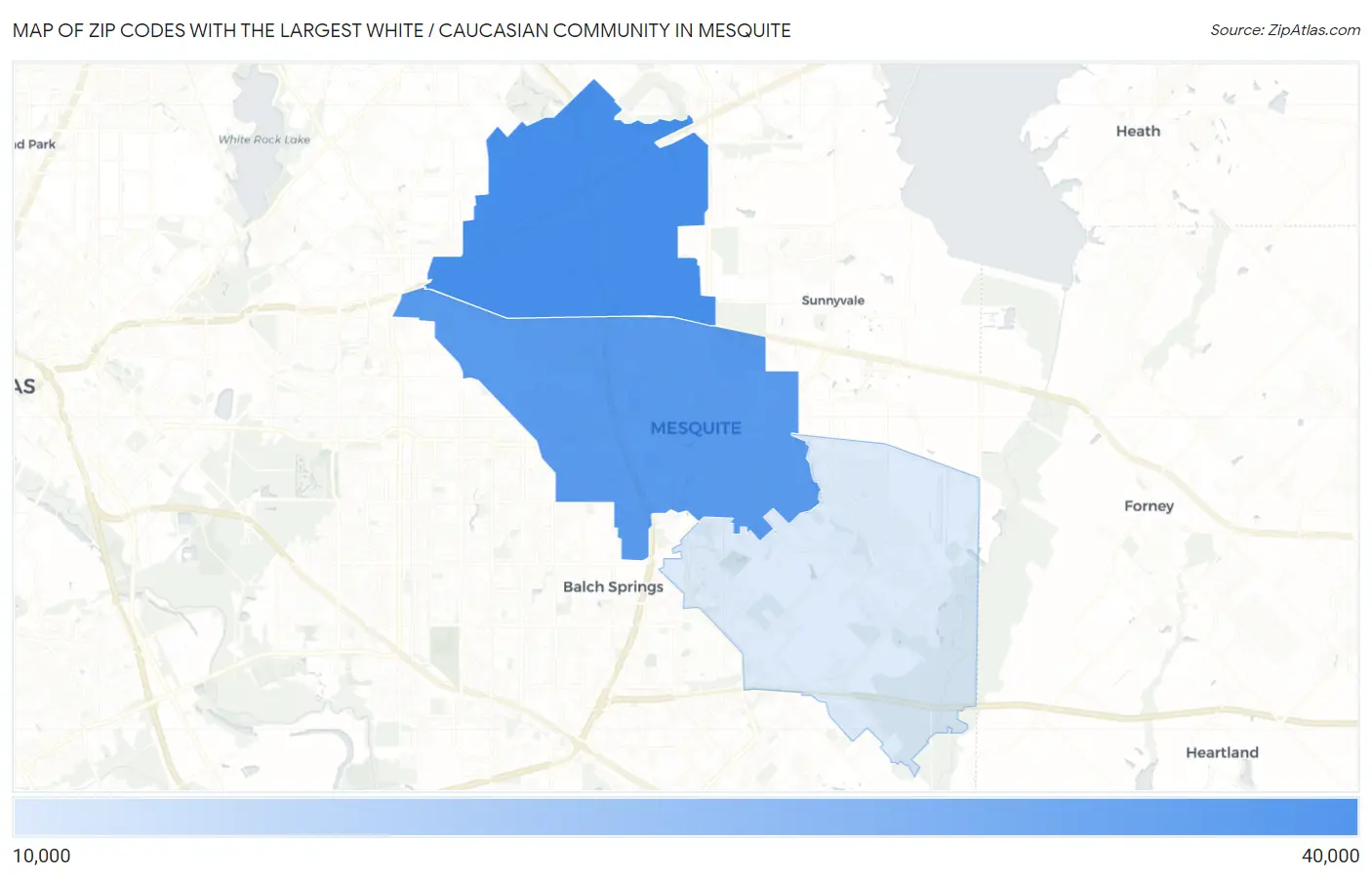 Zip Codes with the Largest White / Caucasian Community in Mesquite Map