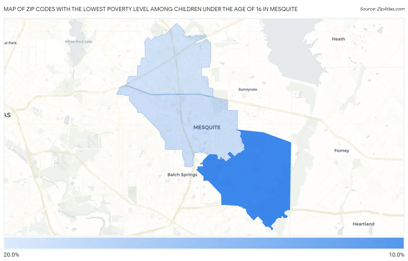 Zip Codes with the Lowest Poverty Level Among Children Under the Age of 16 in Mesquite Map