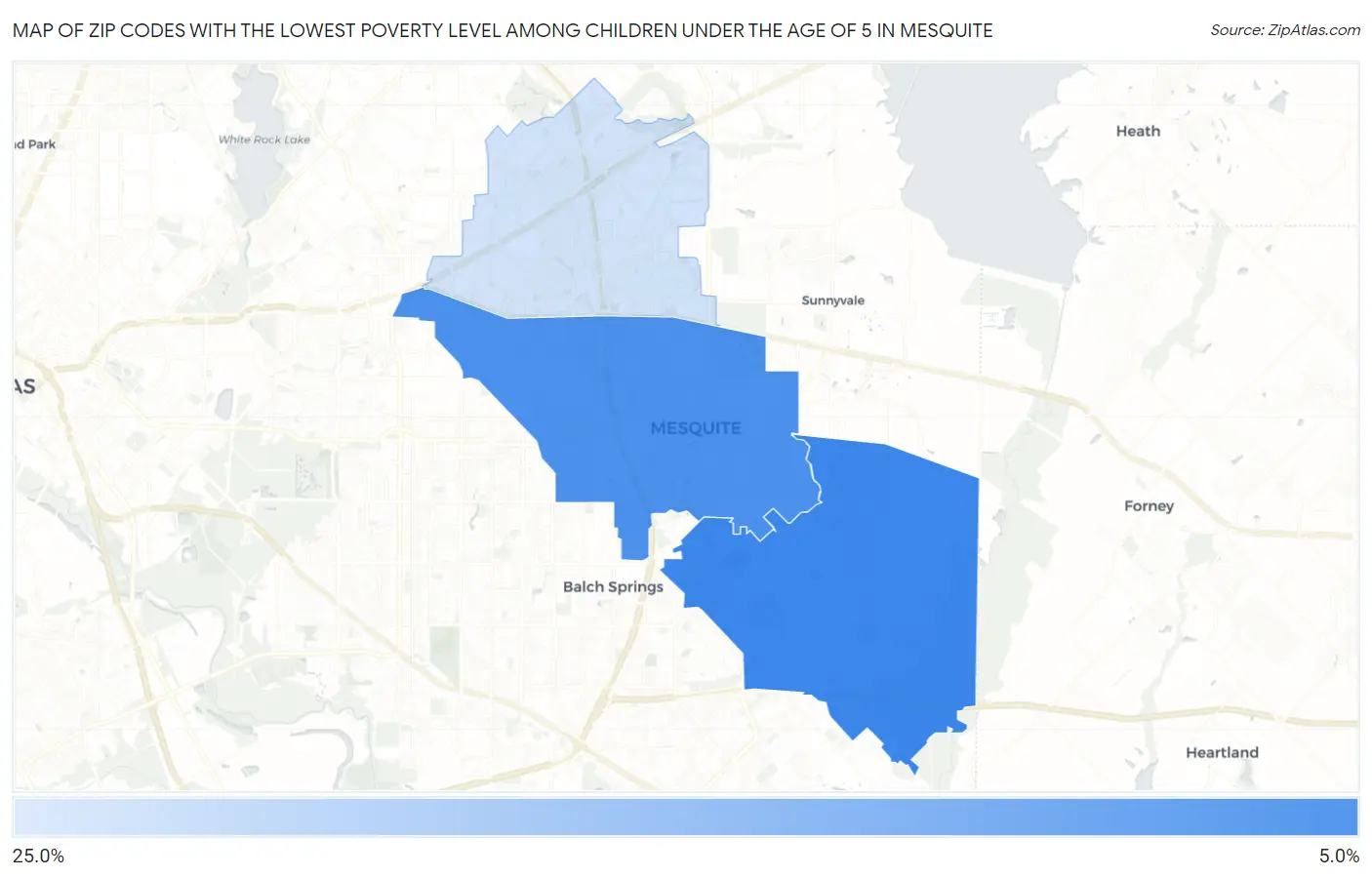 Zip Codes with the Lowest Poverty Level Among Children Under the Age of 5 in Mesquite Map