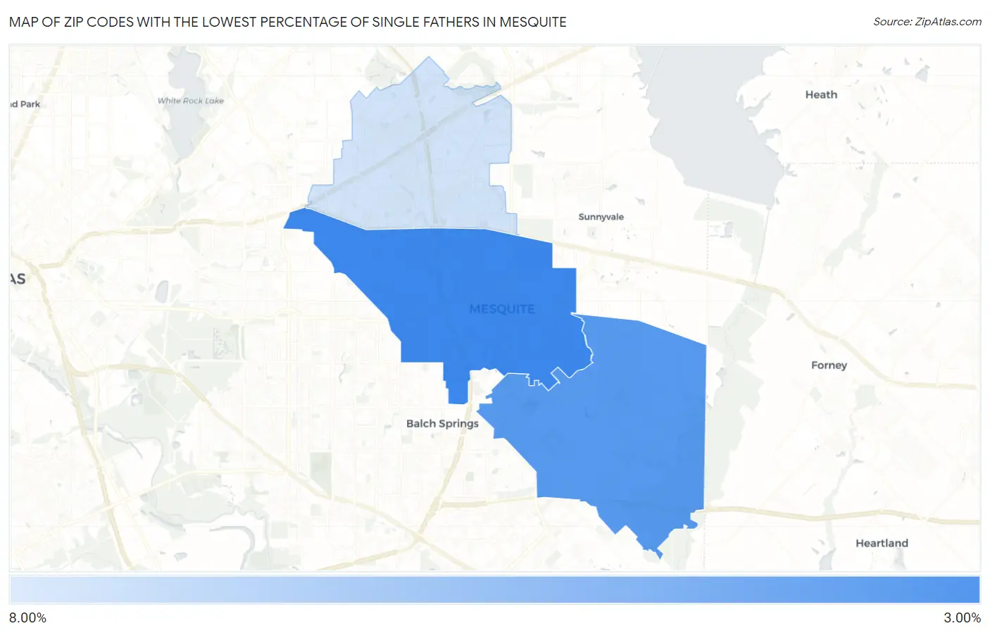 Zip Codes with the Lowest Percentage of Single Fathers in Mesquite Map