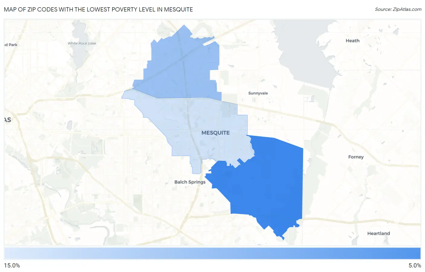 Zip Codes with the Lowest Poverty Level in Mesquite Map