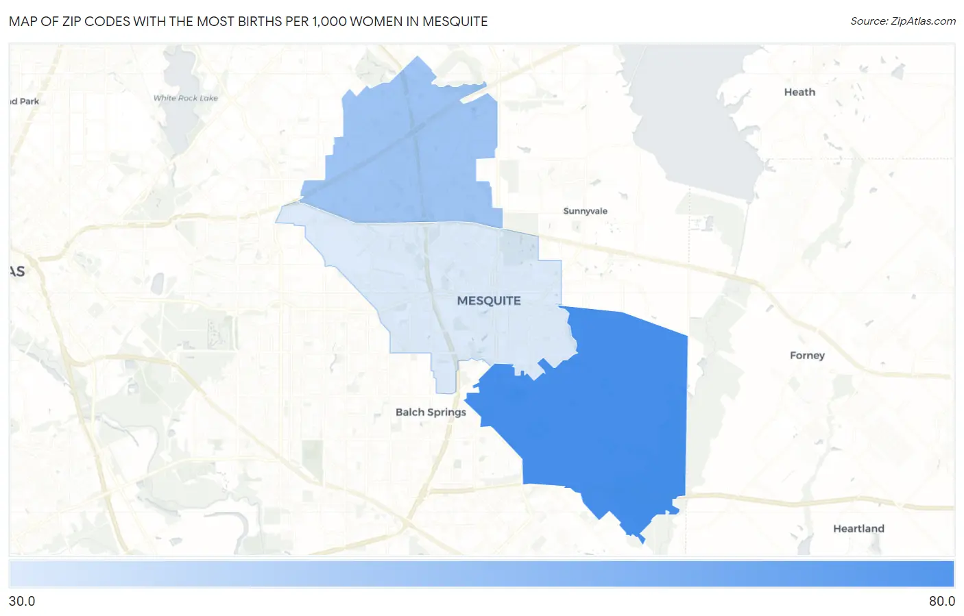 Zip Codes with the Most Births per 1,000 Women in Mesquite Map