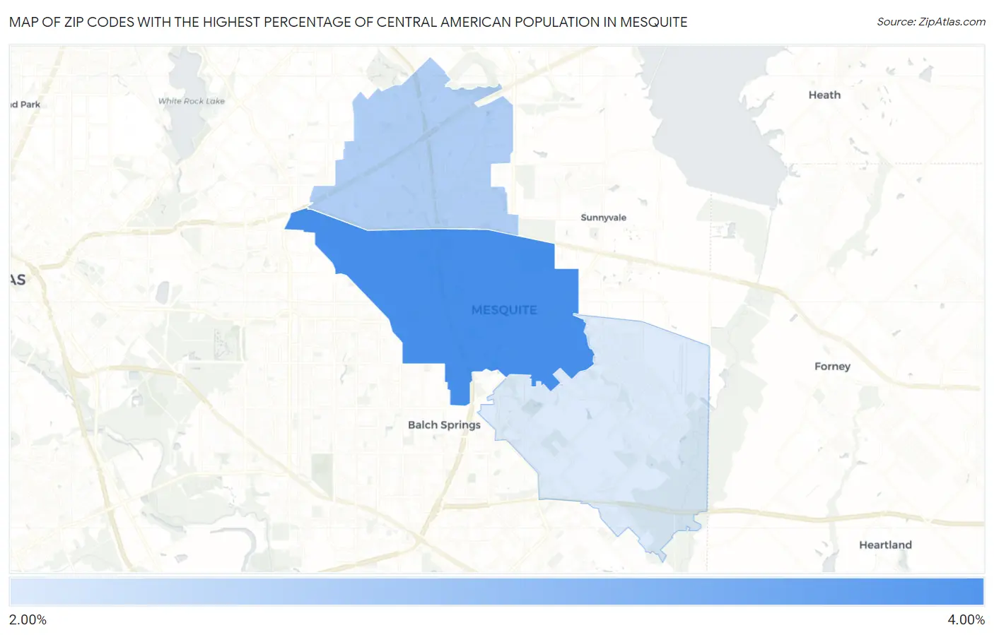 Zip Codes with the Highest Percentage of Central American Population in Mesquite Map