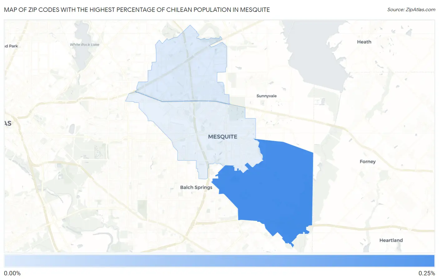 Zip Codes with the Highest Percentage of Chilean Population in Mesquite Map